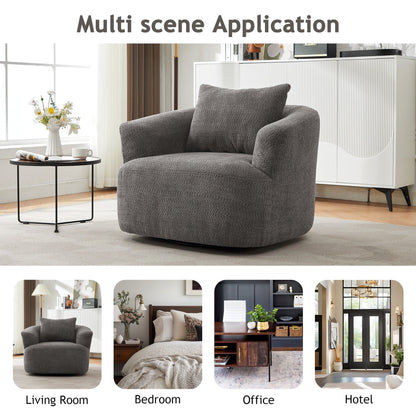 Fauteuil pivotant à 360°, fauteuil d'appoint en boucle de 38,2" avec coussin décoratif, fauteuil rembourré en forme de tonneau avec accoudoirs incurvés