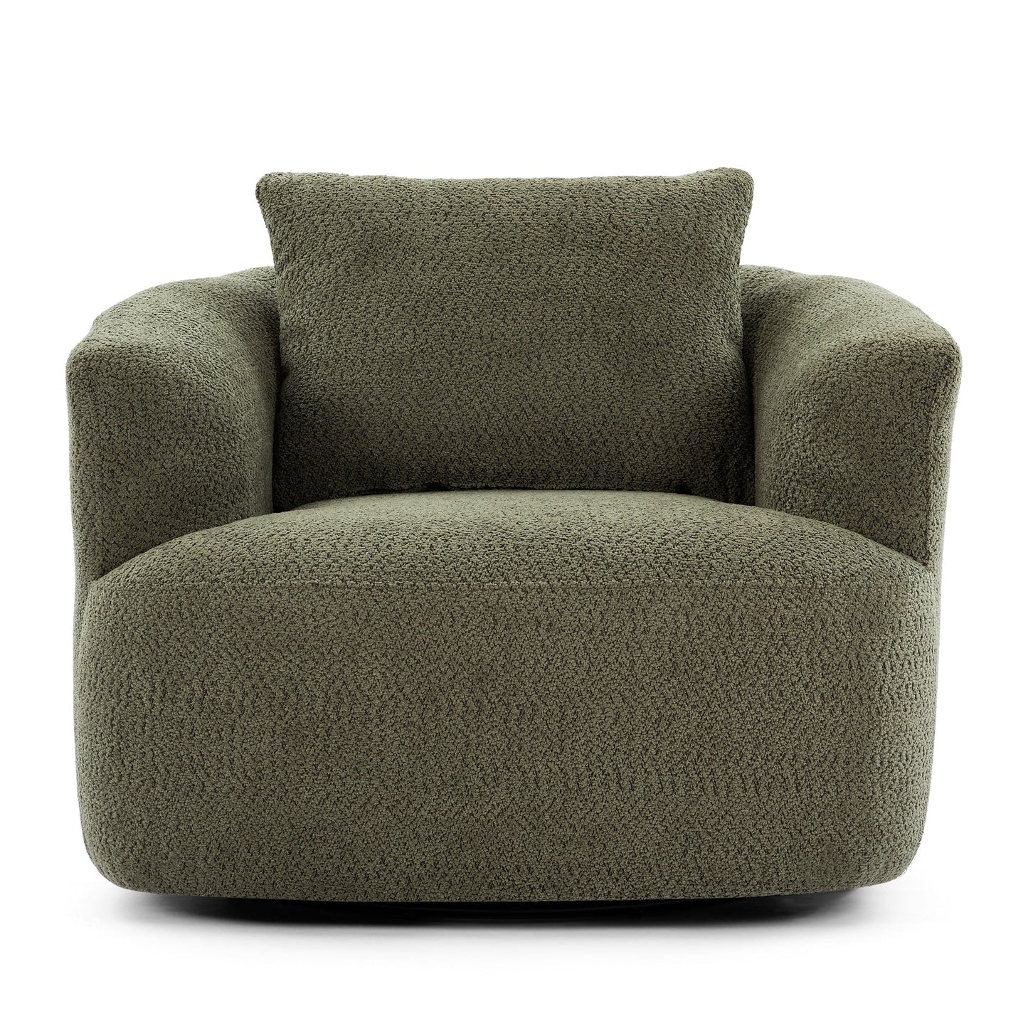 Fauteuil pivotant à 360°, fauteuil d'appoint en boucle de 38,2" avec coussin décoratif, fauteuil rembourré en forme de tonneau avec accoudoirs incurvés