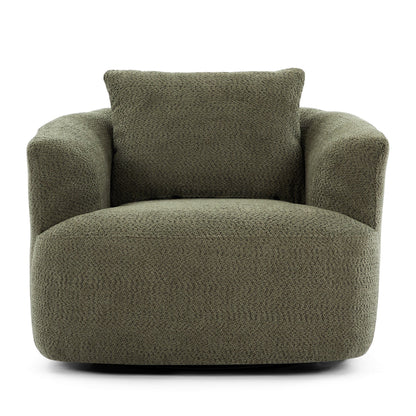 Fauteuil pivotant à 360°, fauteuil d'appoint en boucle de 38,2" avec coussin décoratif, fauteuil rembourré en forme de tonneau avec accoudoirs incurvés