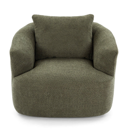 Fauteuil pivotant à 360°, fauteuil d'appoint en boucle de 38,2" avec coussin décoratif, fauteuil rembourré en forme de tonneau avec accoudoirs incurvés