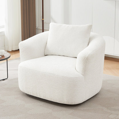 Fauteuil pivotant à 360°, fauteuil d'appoint en boucle de 38,2" avec coussin décoratif, fauteuil rembourré en forme de tonneau avec accoudoirs incurvés