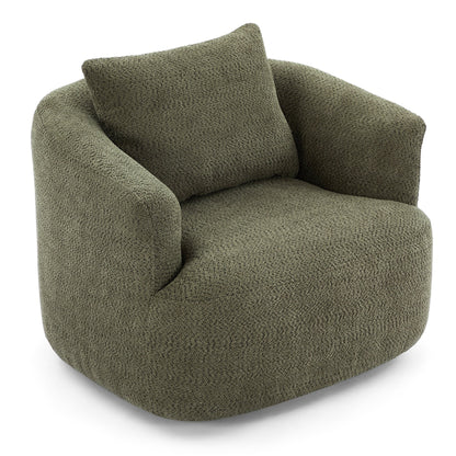 Fauteuil pivotant à 360°, fauteuil d'appoint en boucle de 38,2" avec coussin décoratif, fauteuil rembourré en forme de tonneau avec accoudoirs incurvés