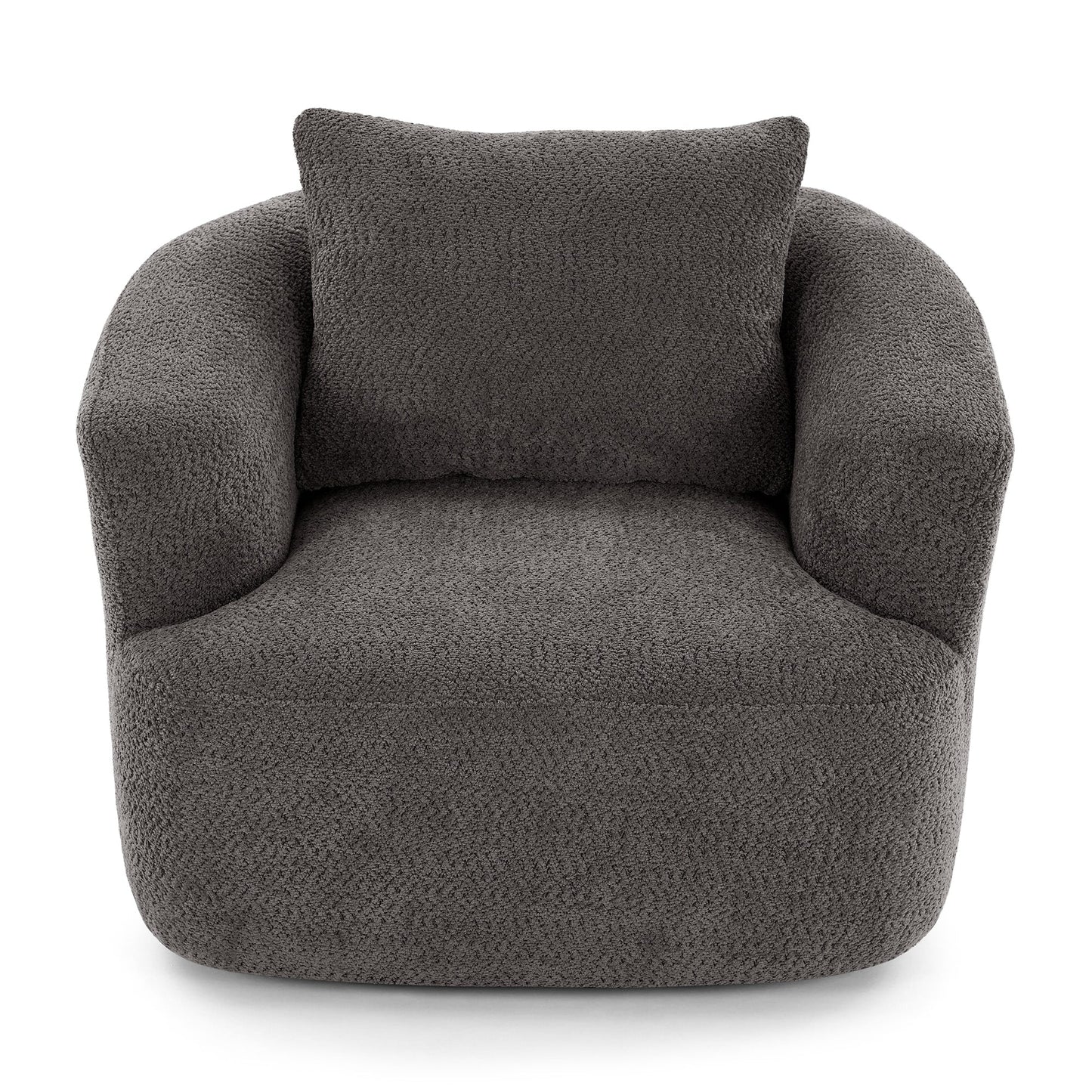 Fauteuil pivotant à 360°, fauteuil d'appoint en boucle de 38,2" avec coussin décoratif, fauteuil rembourré en forme de tonneau avec accoudoirs incurvés