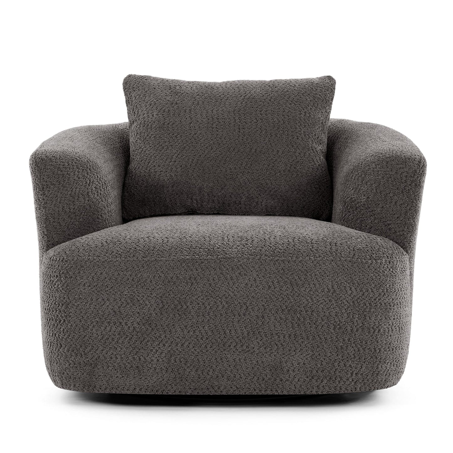 Fauteuil pivotant à 360°, fauteuil d'appoint en boucle de 38,2" avec coussin décoratif, fauteuil rembourré en forme de tonneau avec accoudoirs incurvés
