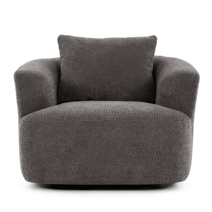 Fauteuil pivotant à 360°, fauteuil d'appoint en boucle de 38,2" avec coussin décoratif, fauteuil rembourré en forme de tonneau avec accoudoirs incurvés