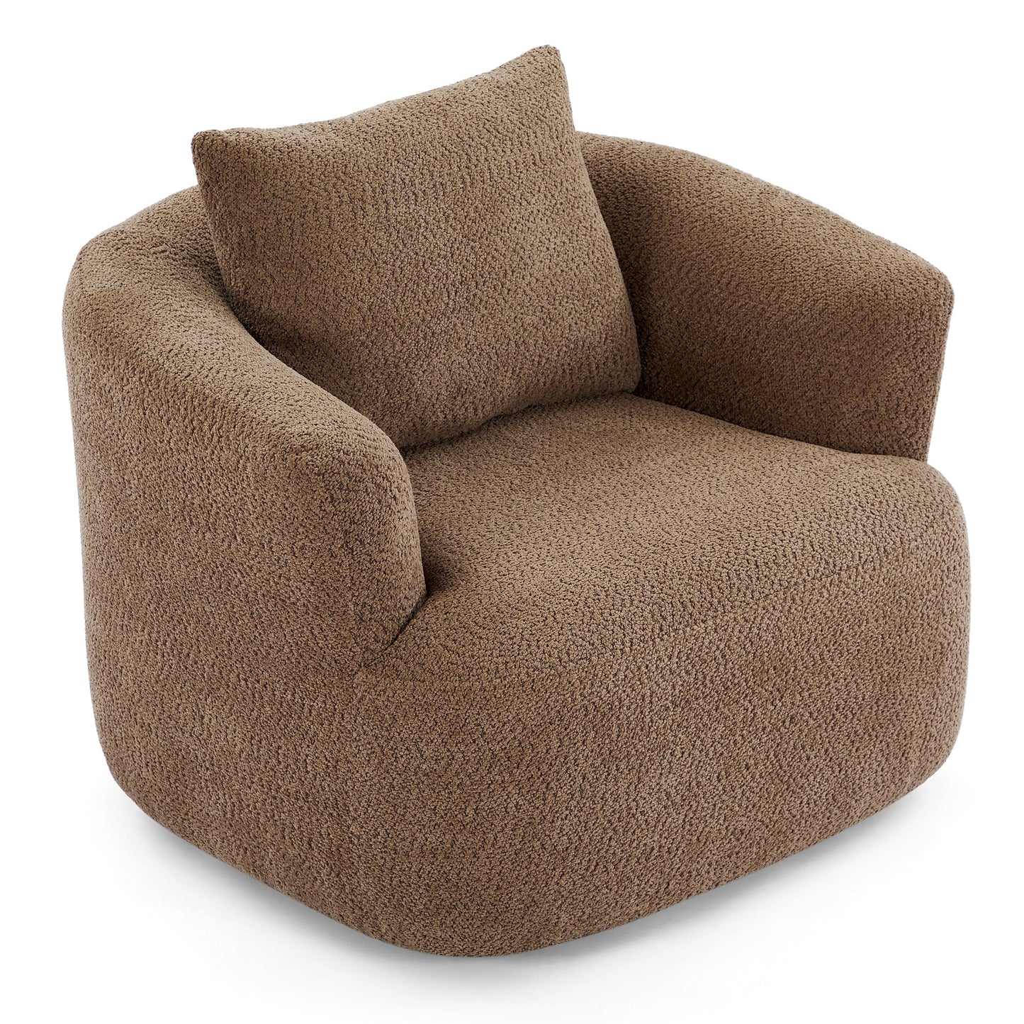 Fauteuil pivotant à 360°, fauteuil d'appoint en boucle de 38,2" avec coussin décoratif, fauteuil rembourré en forme de tonneau avec accoudoirs incurvés