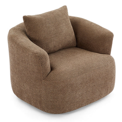 Fauteuil pivotant à 360°, fauteuil d'appoint en boucle de 38,2" avec coussin décoratif, fauteuil rembourré en forme de tonneau avec accoudoirs incurvés