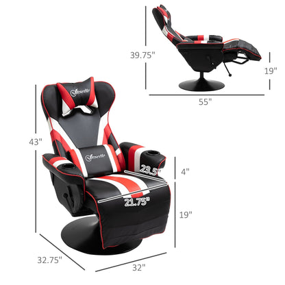 Fauteuil de jeu inclinable pivotant à 360°, style course, avec support lombaire, repose-pieds et deux porte-gobelets pour salle de jeux