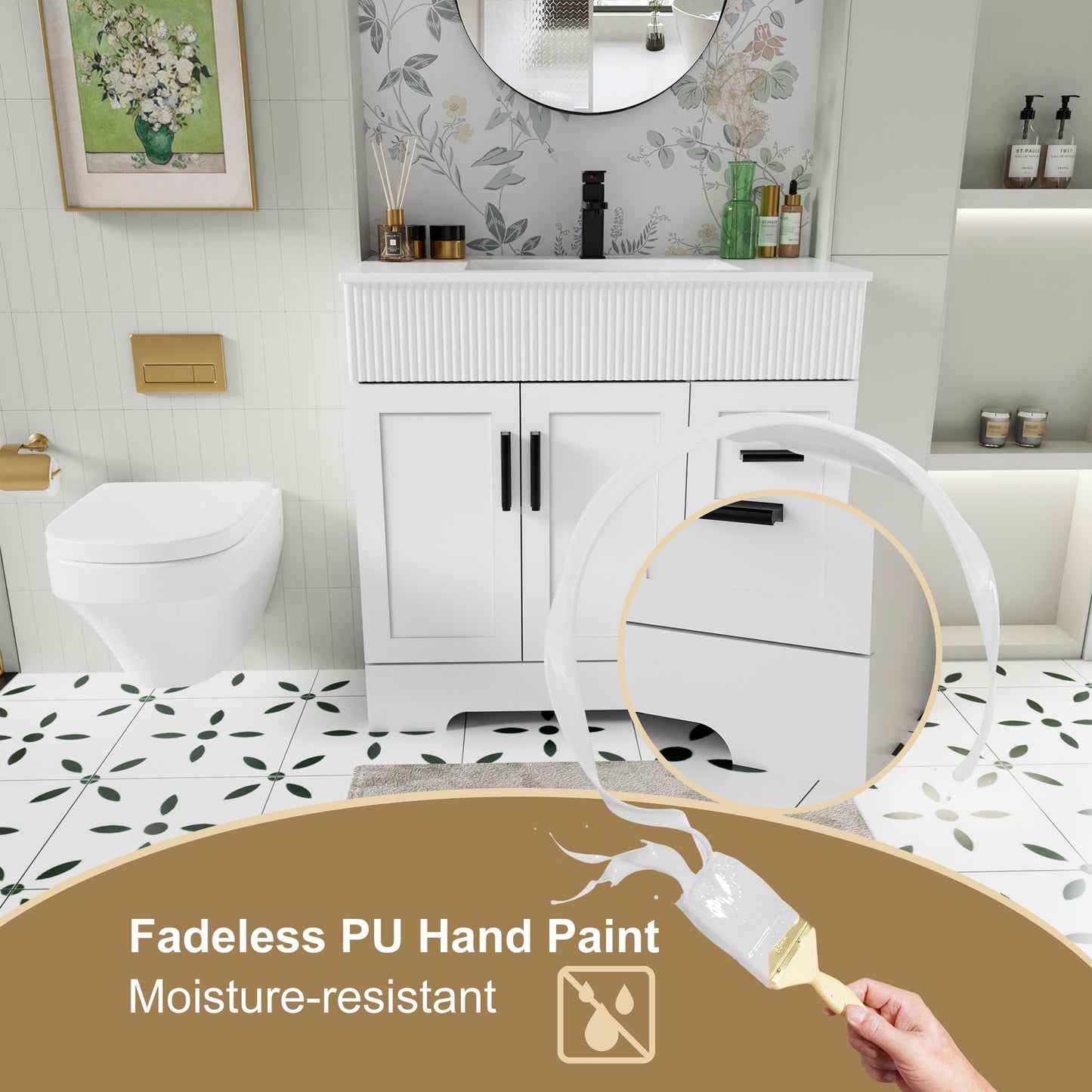 Ensemble de meuble-lavabo Wavy Line 30/36/48 avec lavabo et robinet