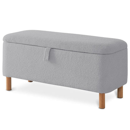Banc ottoman de rangement en sherpa blanc cassé, repose-pieds, pour salon, chambre à coucher, pieds en bois