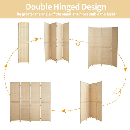 4/6 Panel Bamboo Room Divider 6 FT Detachable Wall Divider for Room Separation, Folding Privacy Screen
