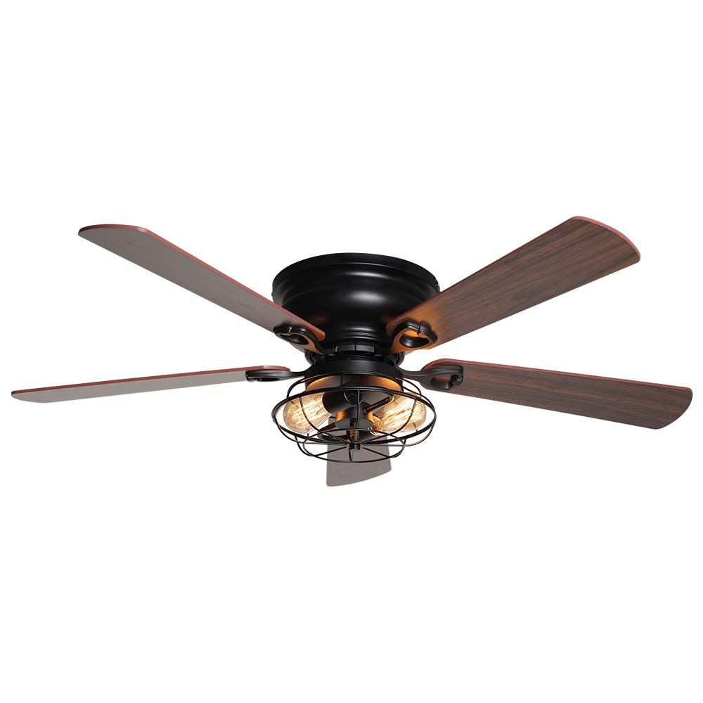 Ventilateur de plafond encastré noir Farmhouse de 48 po à 5 pales en bois à profil bas avec télécommande et kit d'éclairage