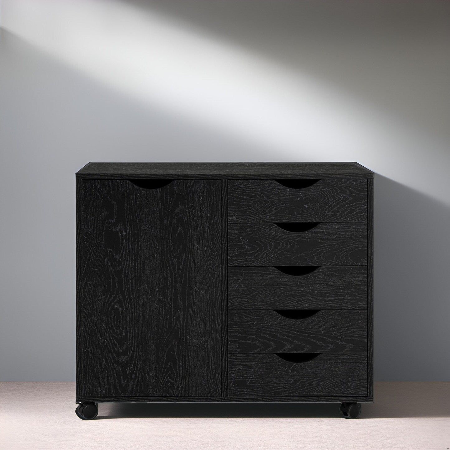 5-Drawer Wood Storage Dresser Cabinet with Wheels - Craft Organizer and Makeup Drawer Unit for Closet and Bedroom