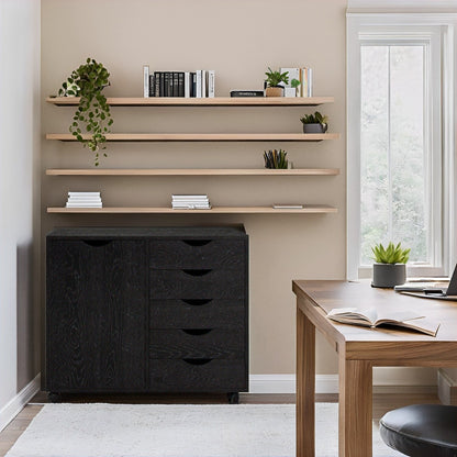 5-Drawer Wood Storage Dresser Cabinet with Wheels - Craft Organizer and Makeup Drawer Unit for Closet and Bedroom