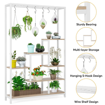 5-Tier Tall Indoor Plant Stand, 70.9 inches Plant Shelf with 10PC Hanging Hooks