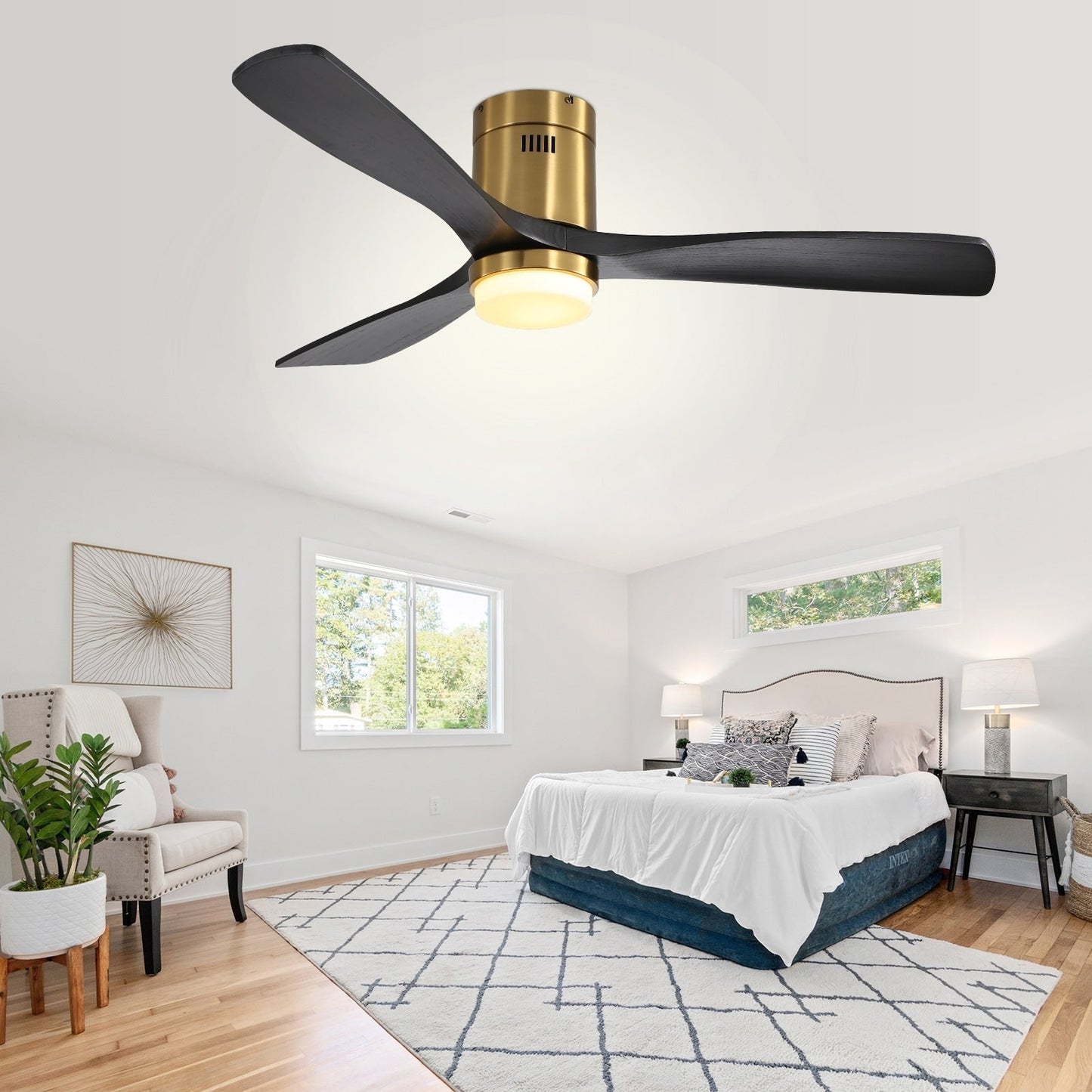 Ventilateur de plafond encastré Sofucor 52 pouces avec télécommande, moteur réversible et éclairage intégré en option