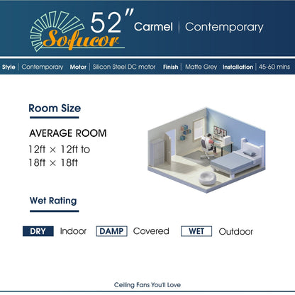 Ventilateur de plafond moderne en bois massif/ABS de 52 pouces avec télécommande (sans lumière), 6 vitesses de vent, flux d'air réversible