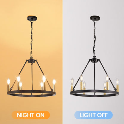 Lustre rond à 24 lumières en forme de roue de chariot de 54 pouces