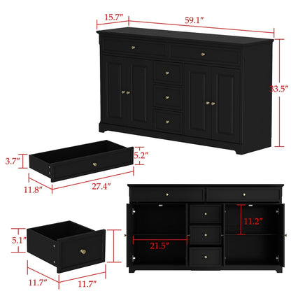 Buffet blanc laqué de 59,1 pouces, style contemporain et moderne du milieu du siècle