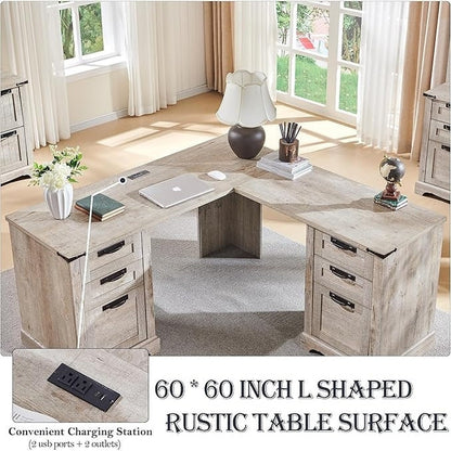 Bureau de direction en L de style ferme, bureau d'angle en bois, bureau d'ordinateur