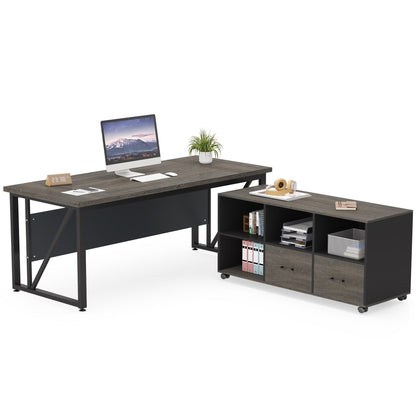 Bureau d'ordinateur en L de 63 pouces avec classeur latéral de 47 pouces, ensemble de bureau exécutif pour la maison