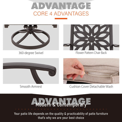 Ensemble de salle à manger/salle à manger de patio en aluminium moulé MAISON ARTS avec table à manger ronde et 6 chaises de patio en aluminium moulé