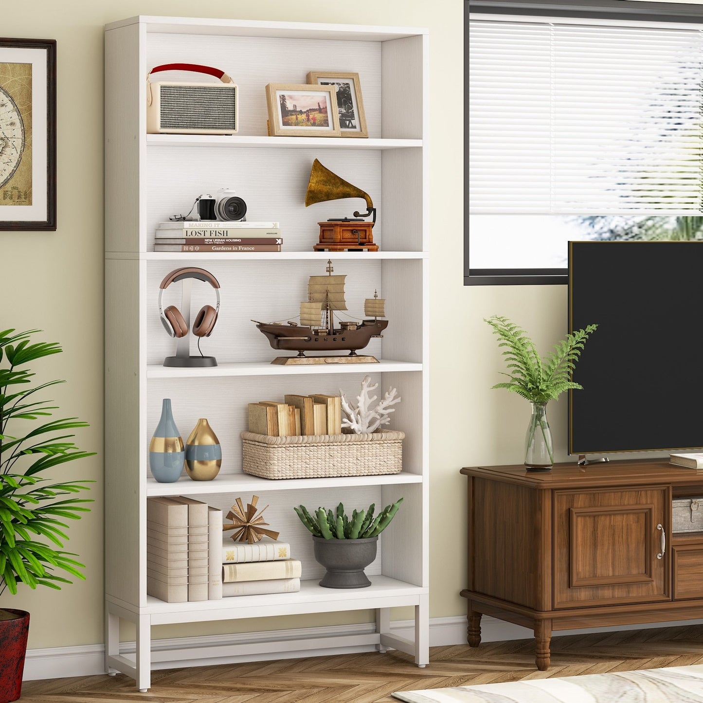 Bibliothèque et étagère de 70,8 pouces de hauteur, grande bibliothèque à 5 niveaux - 11,81 P x 31,5 L x 70,87 H