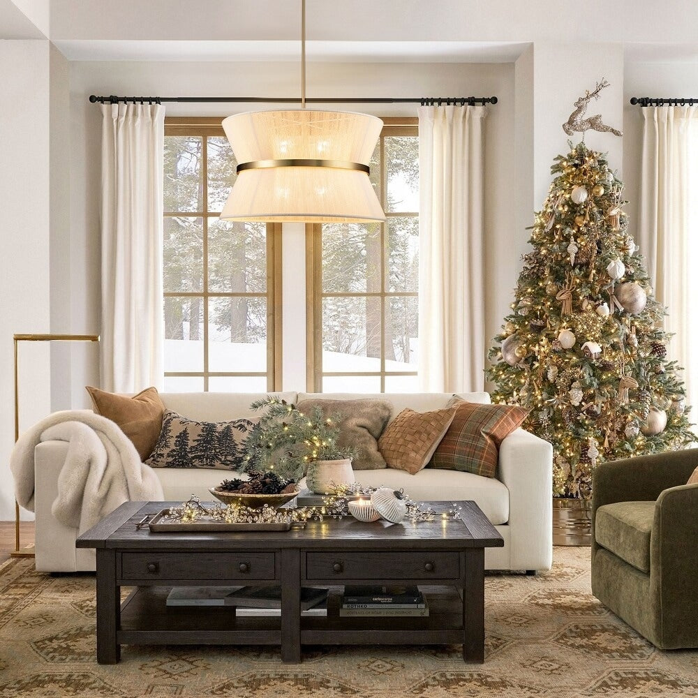 Lustre tambour bohème moderne à 8 lumières, grand format, 61 cm, en tissu tissé à la main, couleur or/noir, pour salle à manger/salon