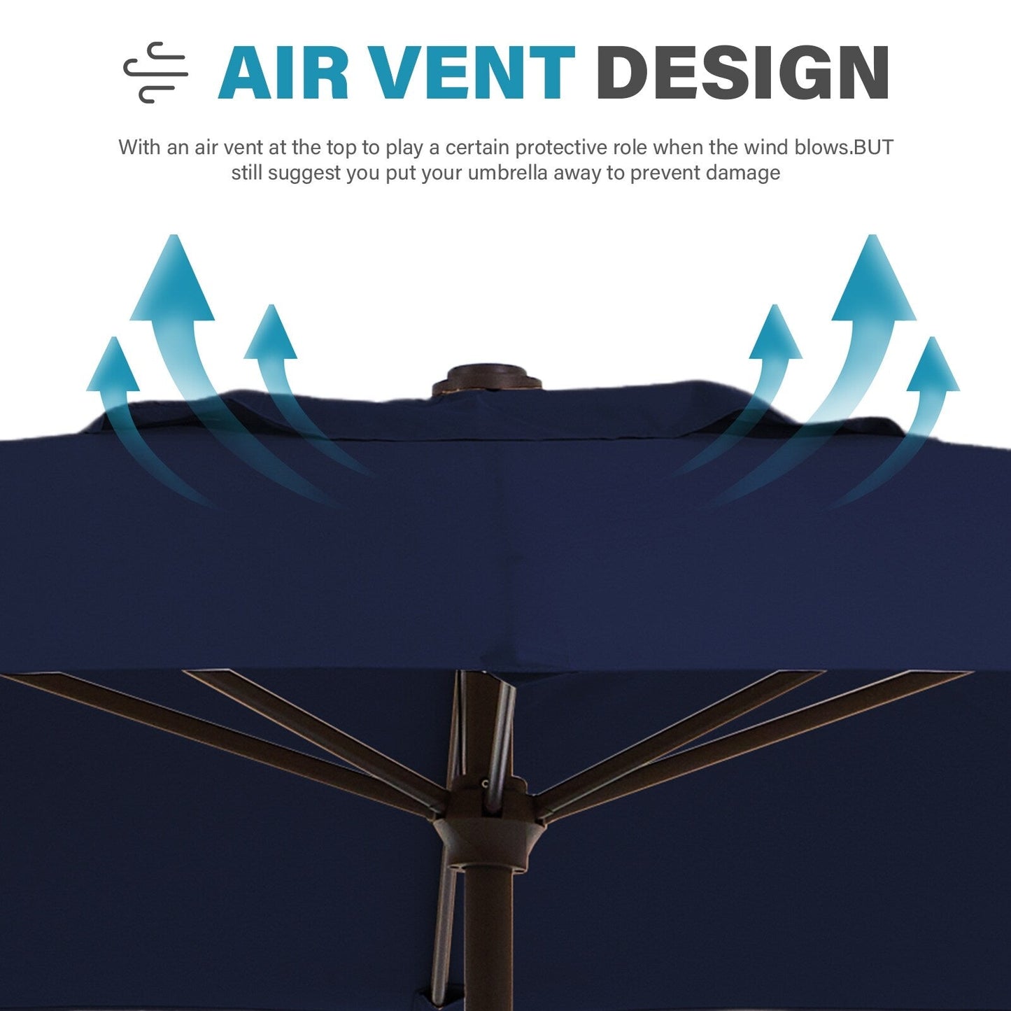 8*10ft Rectangular Patio Market Umbrella with Crank & Tilt，UV-Resistant