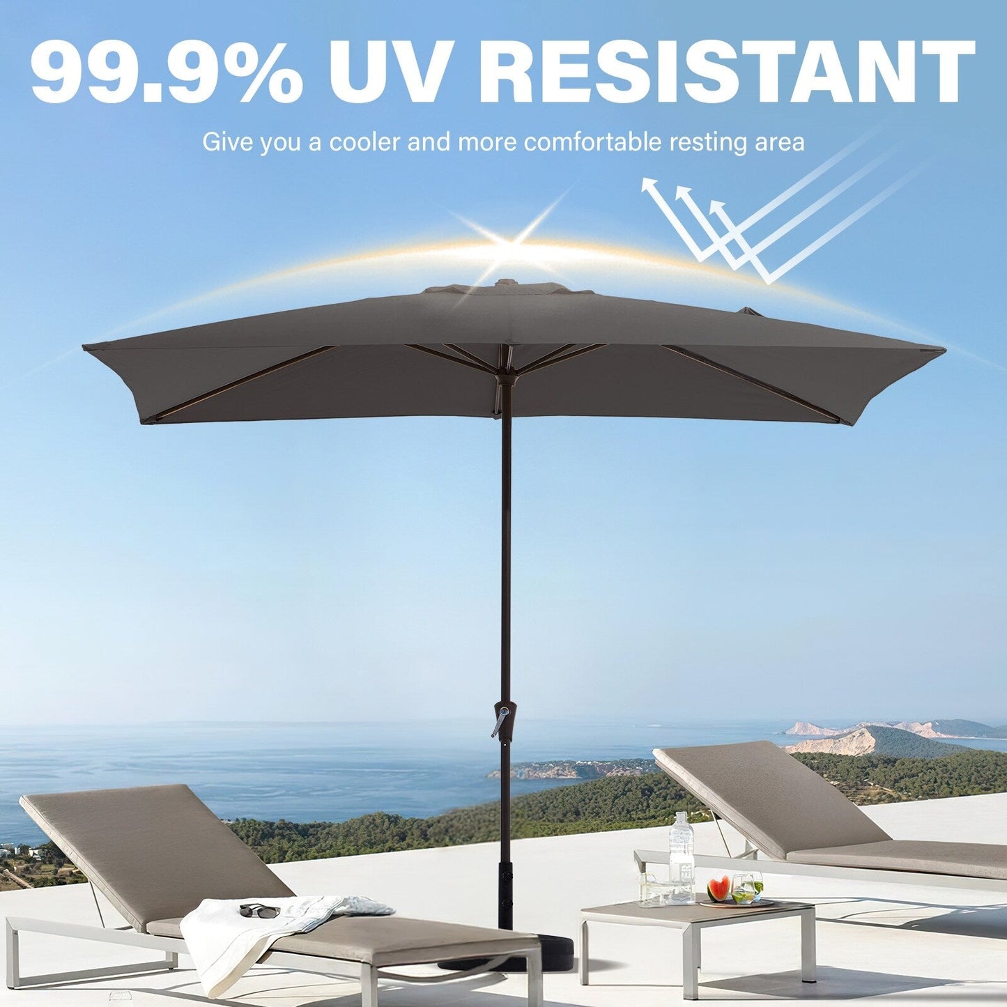 8*10ft Rectangular Patio Market Umbrella with Crank & Tilt，UV-Resistant