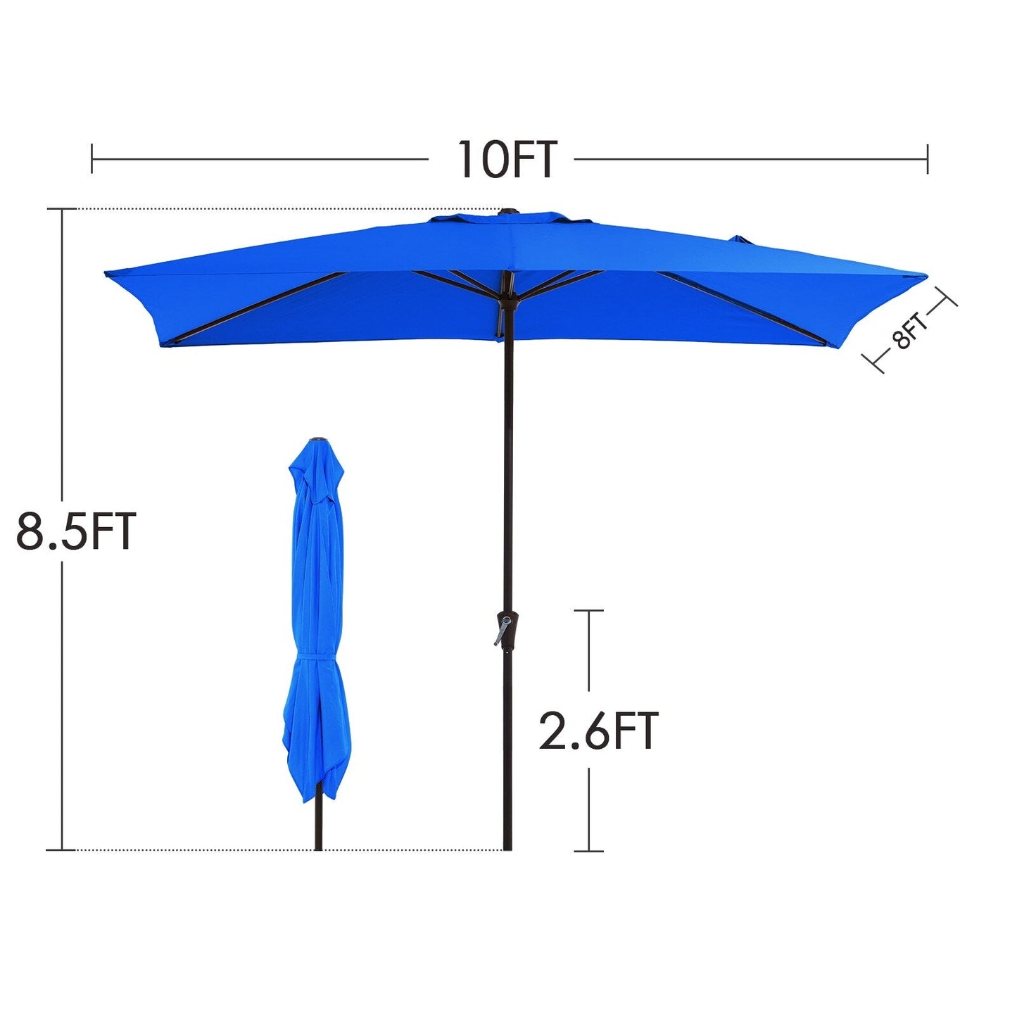 8*10ft Rectangular Patio Market Umbrella with Crank & Tilt，UV-Resistant