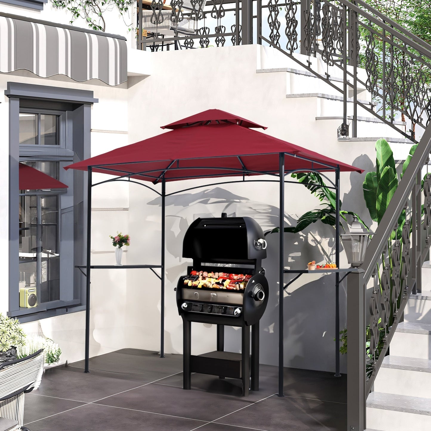 8' x 5' Outdoor Rainproof Grill Gazebo With Double Layer Vented Design