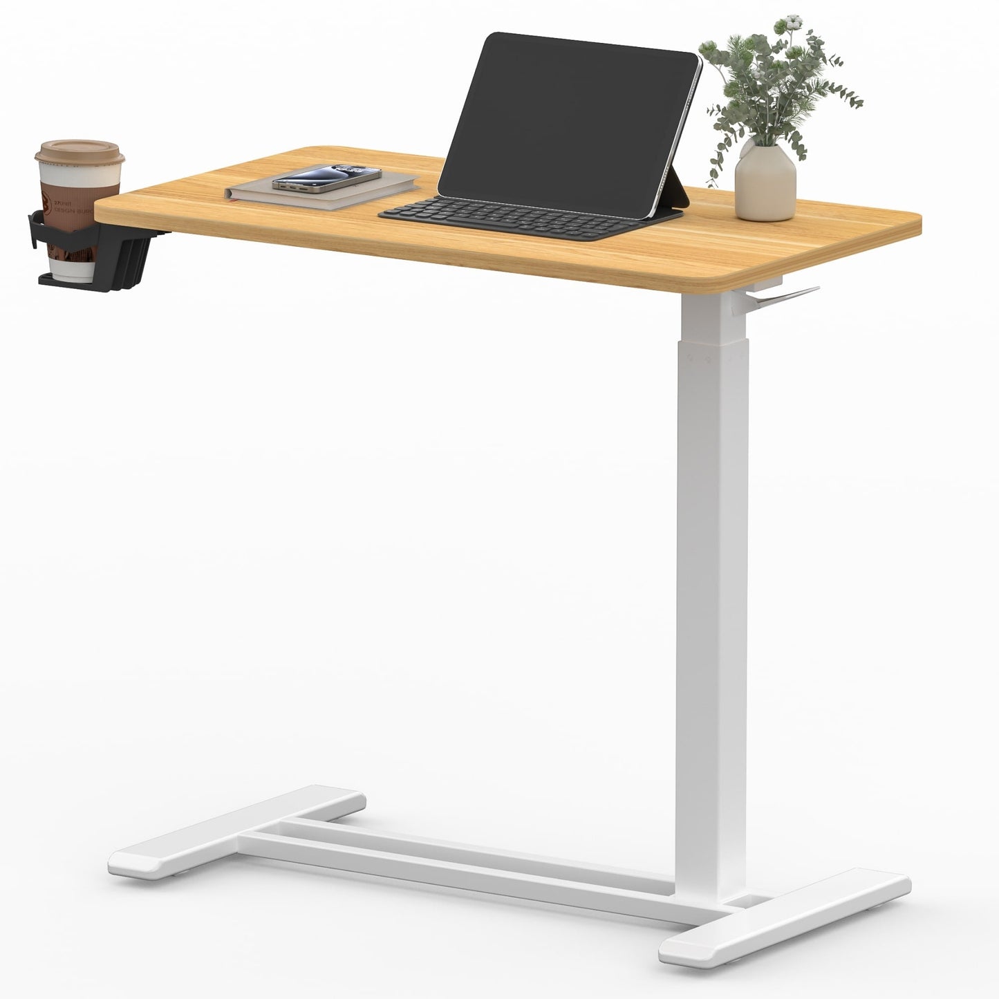 FunniHomi 28/32 Movable Overbed Table Height Adjustable Computer Desk with Wheels, White/Black Laptop Table for Bed and Sofa