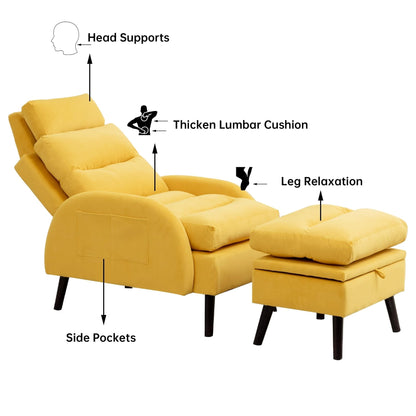 Fauteuil d'appoint HOMYKA avec dossier réglable et pouf de rangement