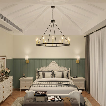 Lustre Acroma Farmhouse à 12 lumières, 40 po, en forme de roue de chariot, certifié UL - 40 po P x 138 po H