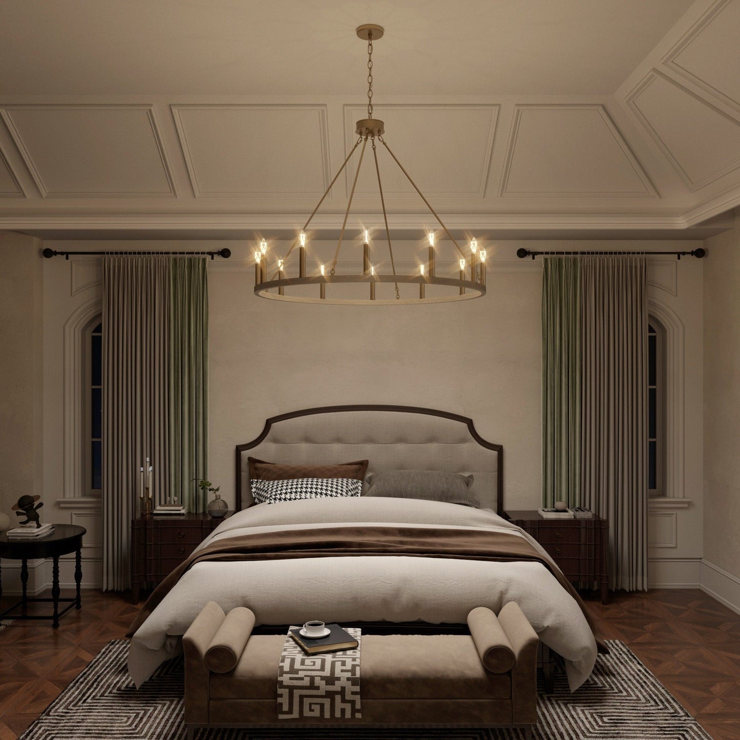 Lustre Acroma Farmhouse à 12 lumières, 40 po, en forme de roue de chariot, certifié UL - 40 po P x 138 po H