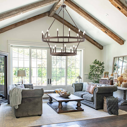 Lustre rond en forme de roue de chariot de style ferme moderne Acroma à 20 lumières de 40 po avec UL