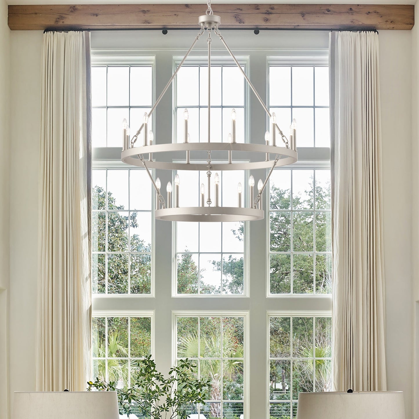 Lustre rond en forme de roue de chariot de style ferme moderne Acroma à 20 lumières de 40 po avec UL