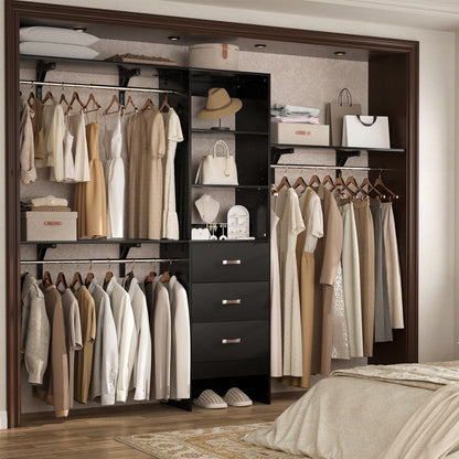 Rackcog Organiseur de placard réglable de 120 pouces avec tiroirs, système de placard avec étagères de bricolage pour placards et dressings