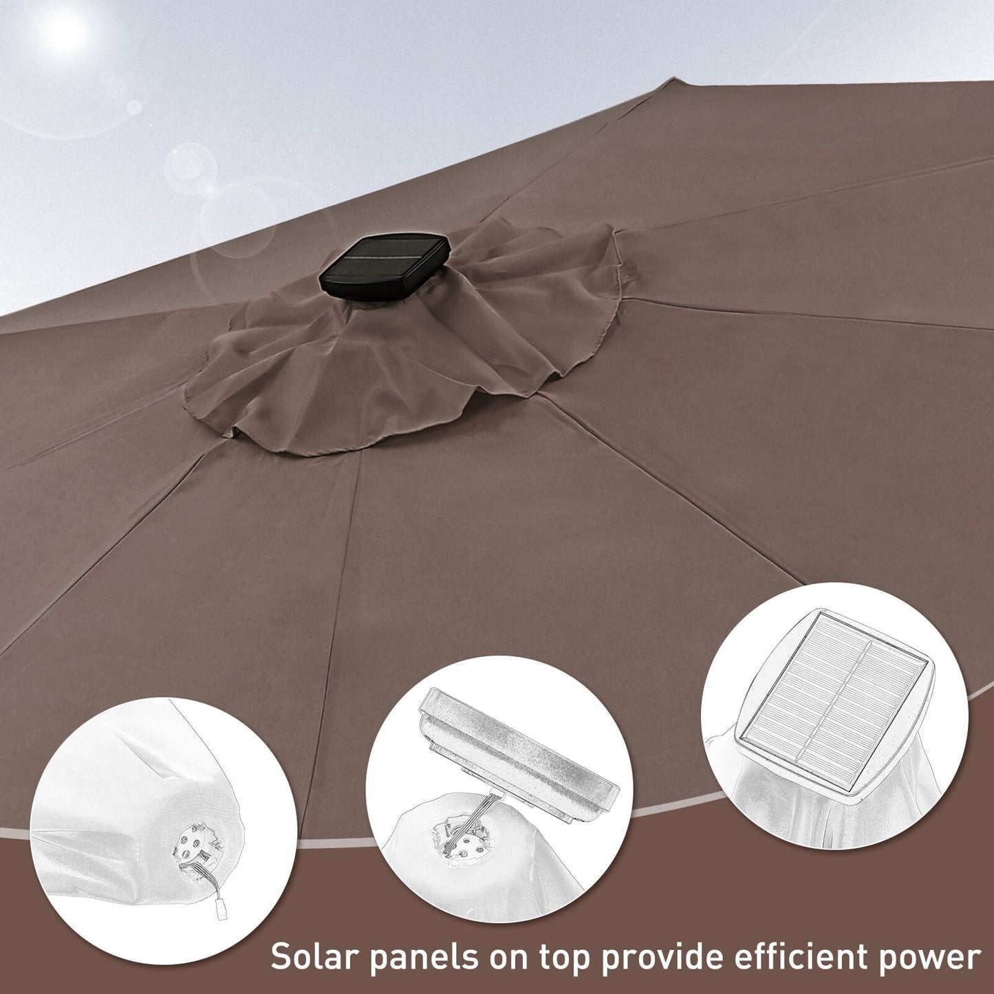 Ainfox 10ft Patio Umbrella with Lights Outdoor Solar Umbrella without Base