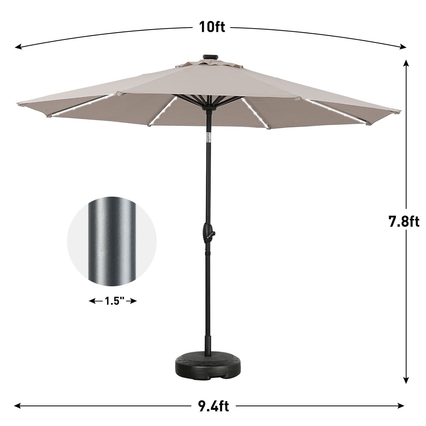Ainfox 10ft Patio Umbrella with Lights Outdoor Solar Umbrella without Base