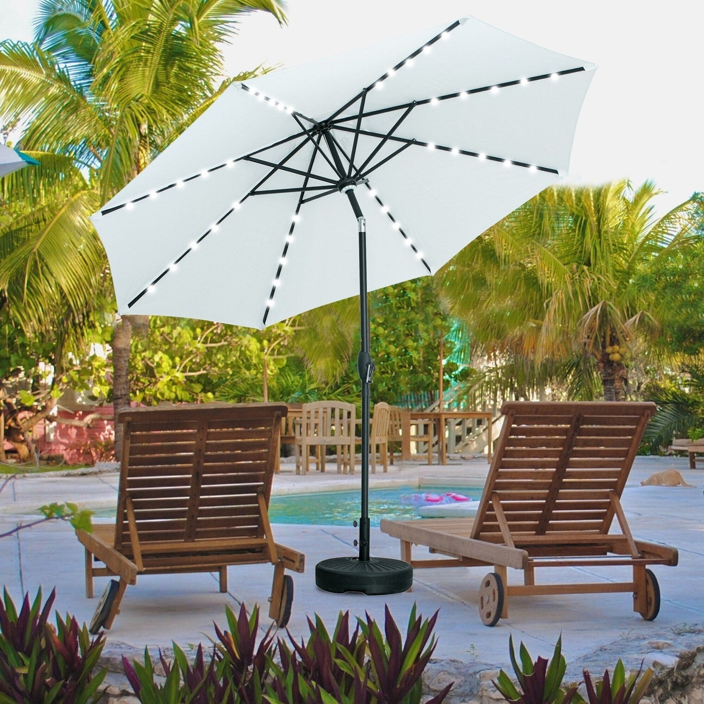 Ainfox 10ft Patio Umbrella with Lights Outdoor Solar Umbrella without Base