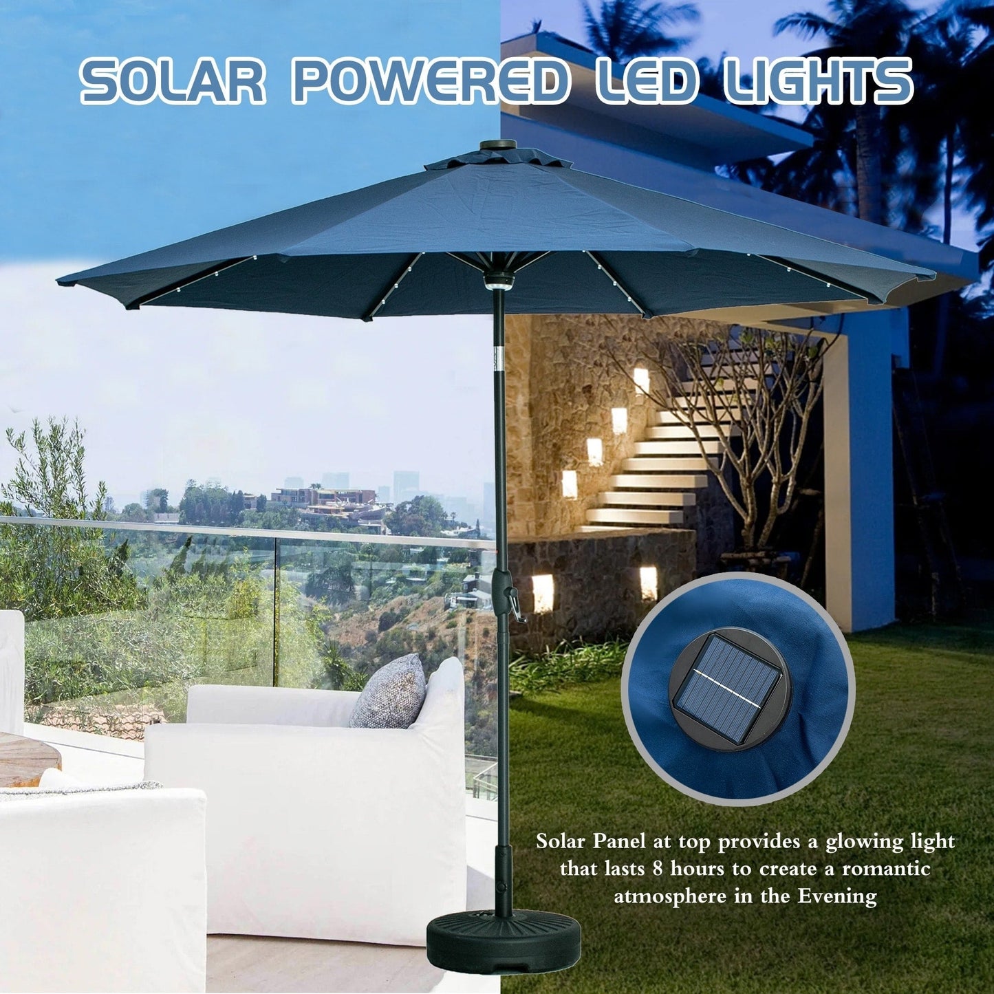 Ainfox 10ft Patio Umbrella with Lights Outdoor Solar Umbrella without Base