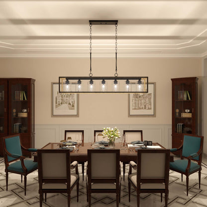 Lustre linéaire rectangulaire Allegray Farmhouse de 52 po à 7 lumières pour îlot de cuisine