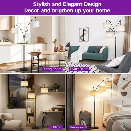 Lampadaire LED Arc à intensité variable, moderne, noir, 3 lampes, haut et arqué