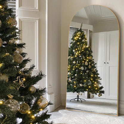 Miroir de sol en bois arqué pleine longueur, miroir mural