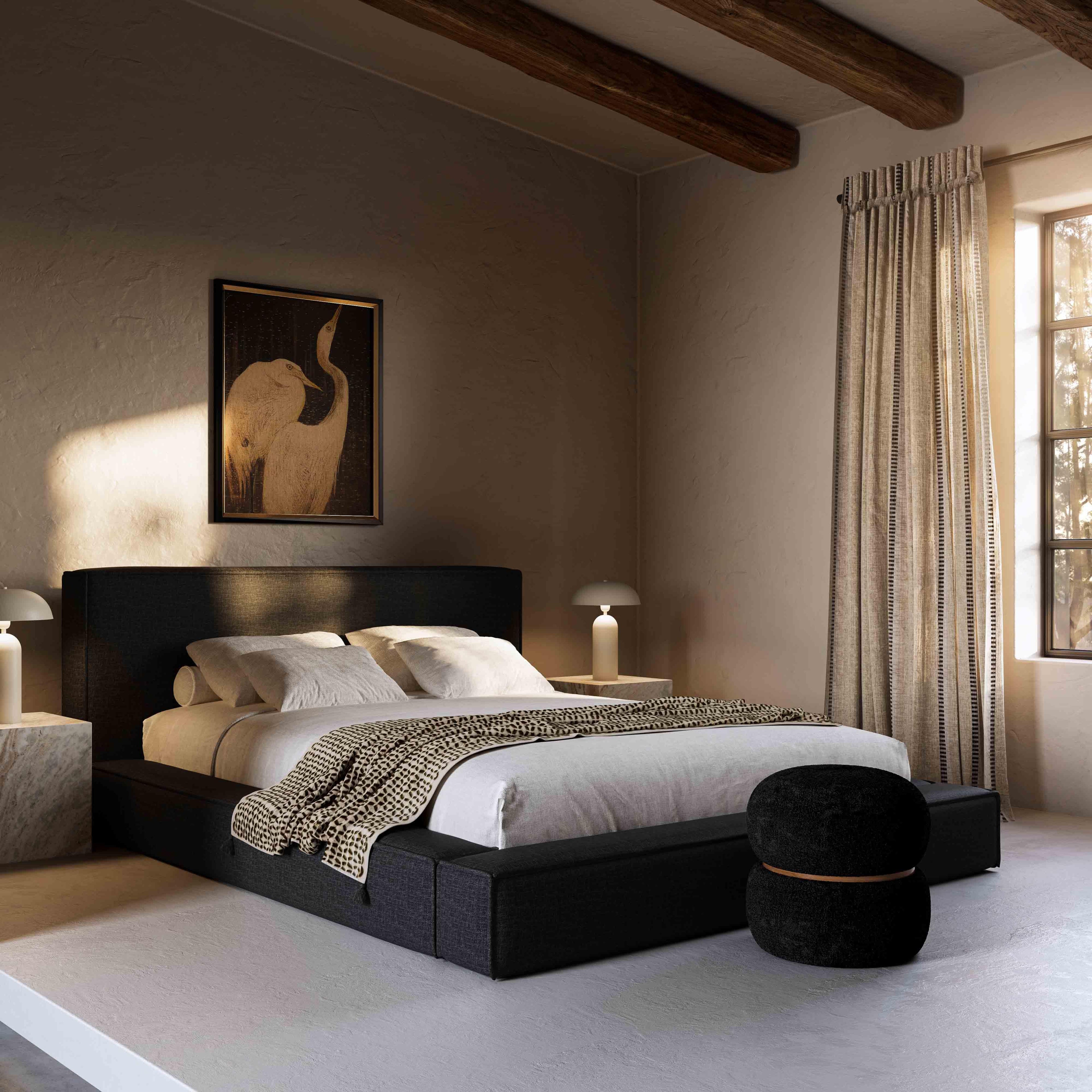Lit king-size en tissu noir Nova