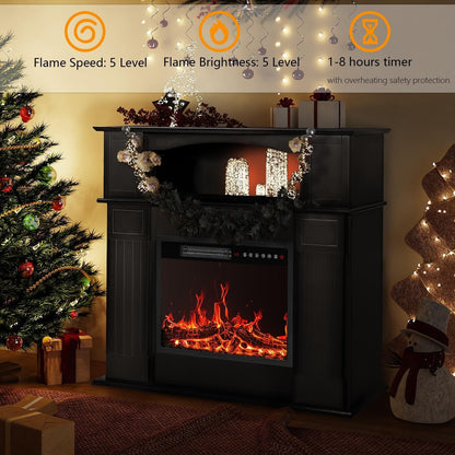 Cheminée électrique Bossin 43 avec manteau, insert de cheminée électrique de 23 pouces, meuble TV autonome avec foyer en bois