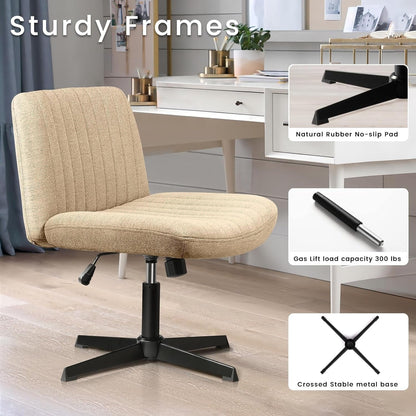 BOSSIN Criss Cross Chair Armless Office Desk Chair No Wheels,Fabric Padded Modern Swivel Vanity Chair office chair