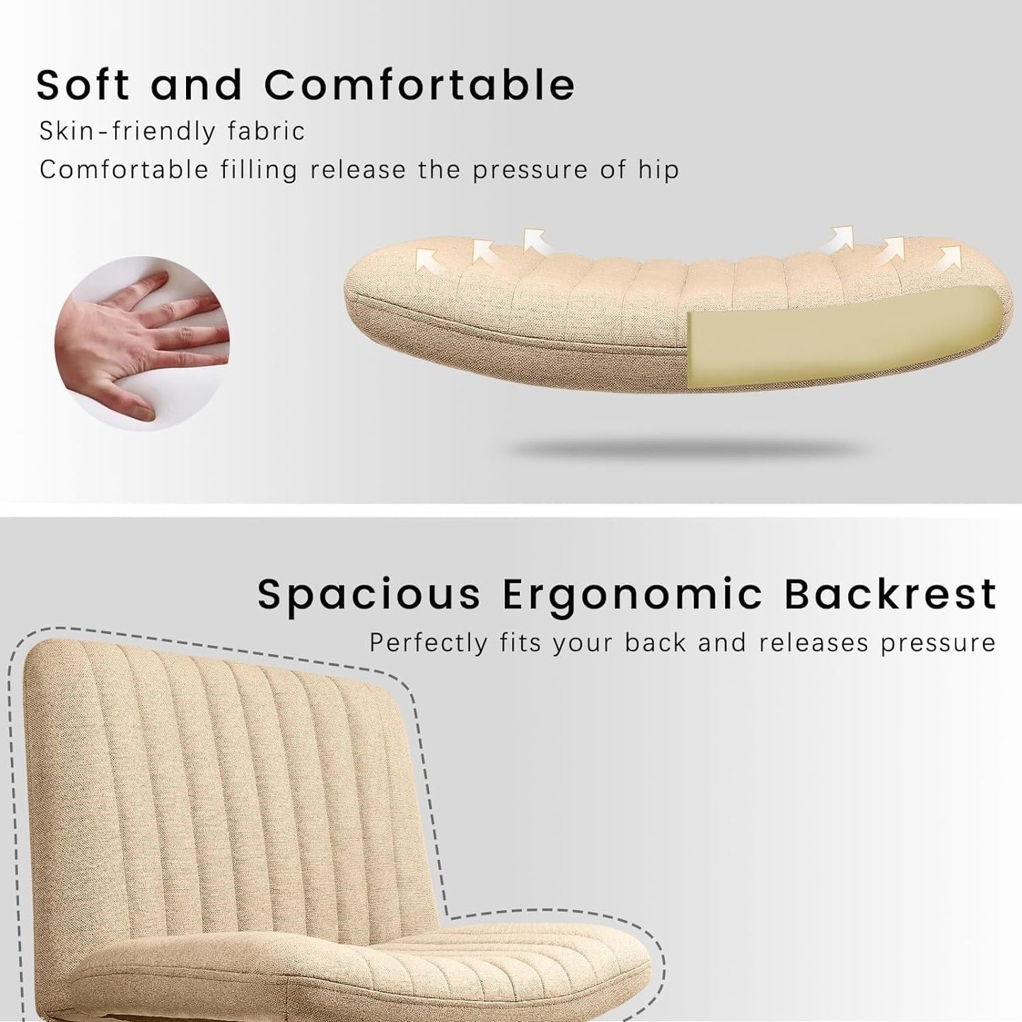 BOSSIN Criss Cross Chair Armless Office Desk Chair No Wheels,Fabric Padded Modern Swivel Vanity Chair office chair